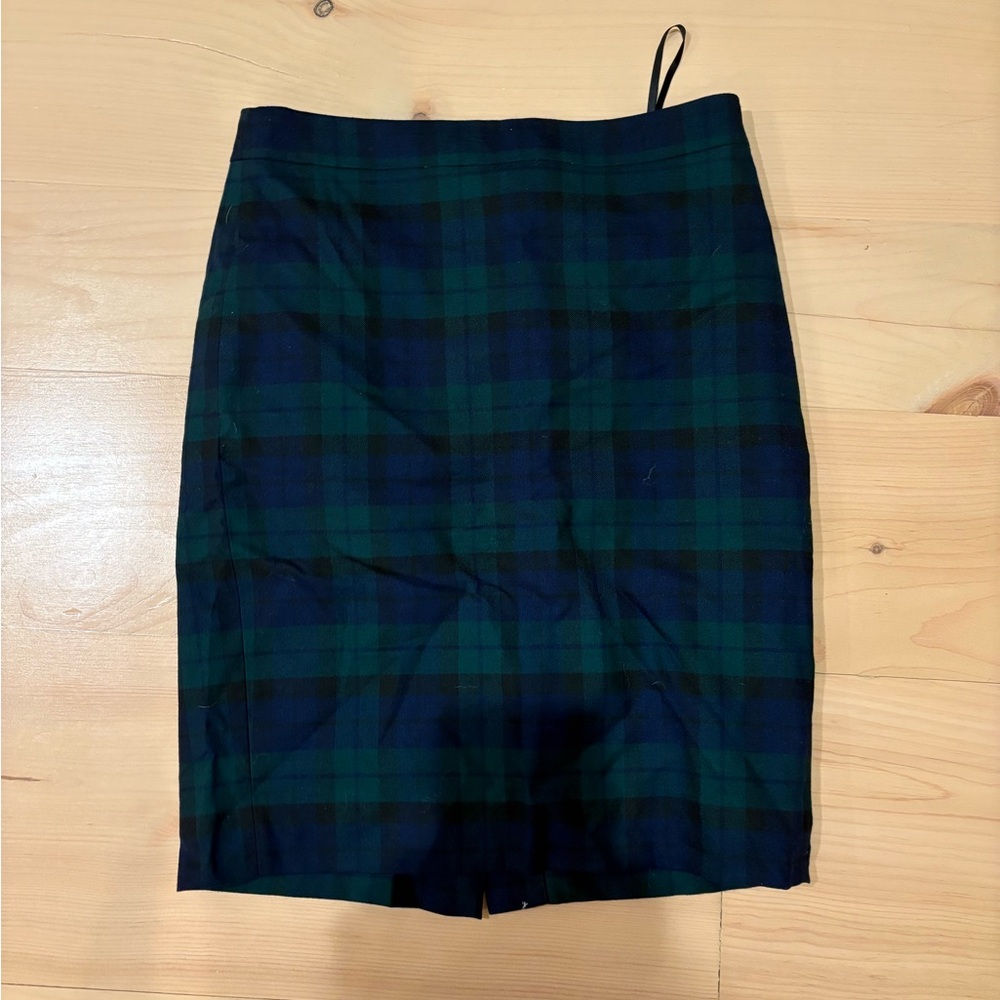 J. Crew Navy and Green Plaid Pencil Skirt